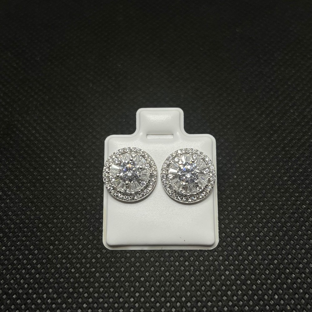 925 Sterling Silver Halo Stud Earrings Round  Cluster